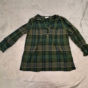 J.Jill Womens Plaid Tunic Top Size Medium Green Long‎ Sleeve Casual Blouse